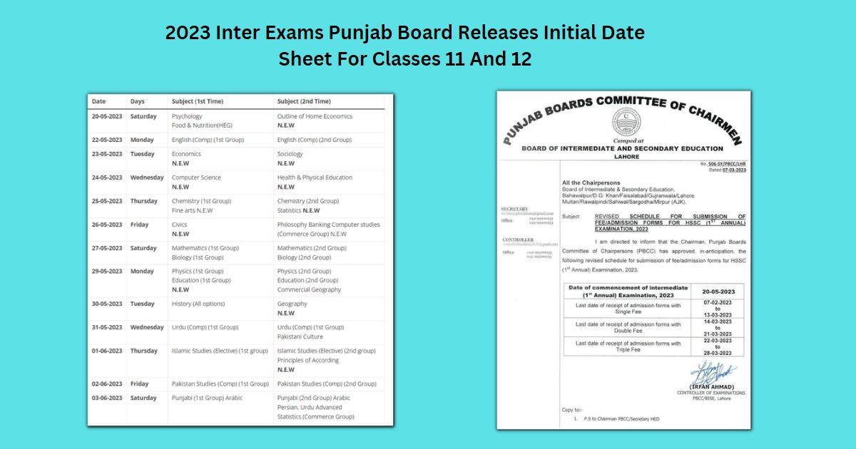 2023 Inter Exams: Punjab Board Releases Initial Date Sheet For Classes ...